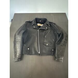 Vintage Perfecto Schott NYC Leather Jacket Black Size 46 Made In USA